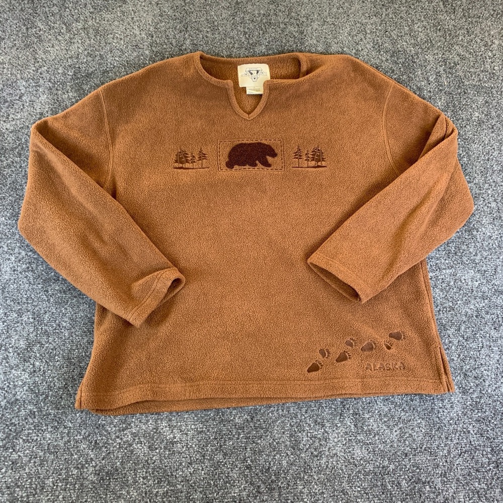 Arctic Image Alaska Sweatshirt Womens Large Brown Fleece Pullover Notch Neck